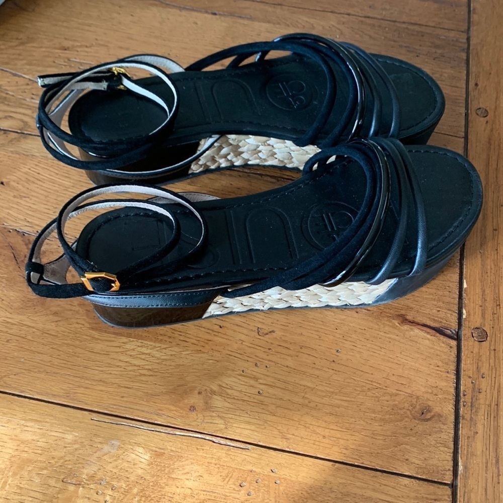 Louise Et Cie BIMO Black Platform Asymmetrical Flatform Straps Wedge Sandals 8 M - Picture 5 of 12